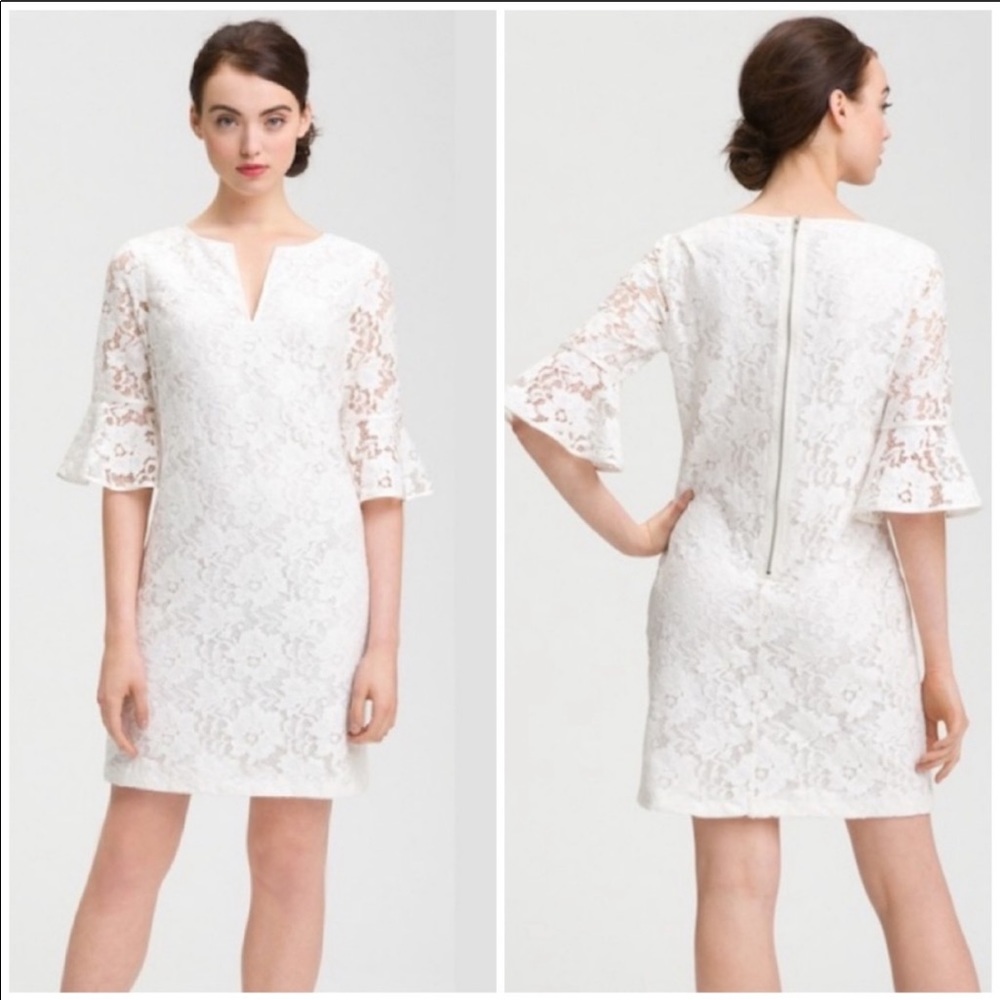 Adrianna Papell White Ruffle Bell Sleeve Dress 2